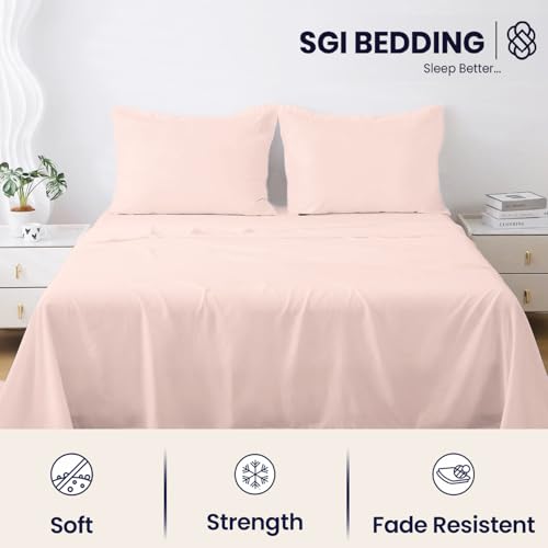 Image of SGI bedding RV Short Queen Sheet Set 60x75, 600 TC Egyptian Cotton, 4 Piece Luxury Hotel Collection, Ultra Soft & Breathable, Fits RV Mattress Camper & Trailer, 15 Inch Pocket, Peach