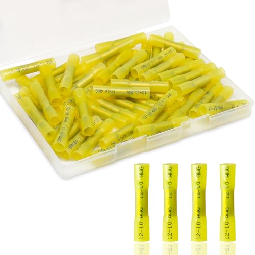 ZONBANG 60PCS Heat Shrink Butt Connectors, Insulated Waterproof Butt Connectors 12-10 AWG for Wiring, Marine, Automotive (Yellow)