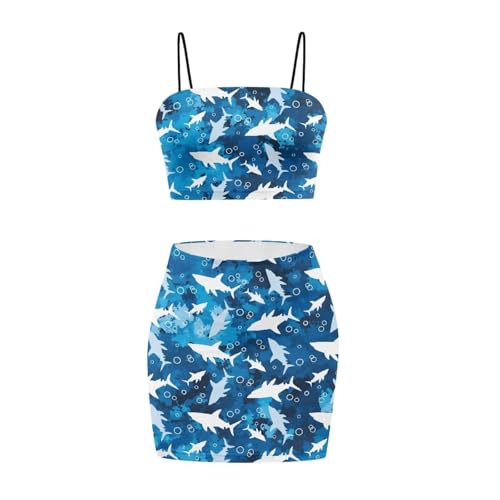 Image of Biyejit Women's 2 Piece Summer Outfits Spaghetti Strap Crop Tops and Bodycon Mini Skirt Dress Set Plus Size S-4XL