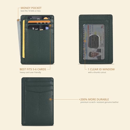 Image of Oak Leathers Leather Slim Minimalist Wallet for Men & Women RFID Front Pocket Leather Card Holder Wallets (Nappa Dark Green)