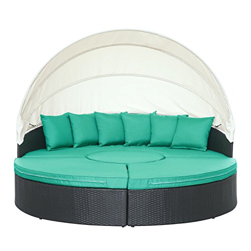 America Luxury - Outdoor Canopy Upscale Resort Daybed Ottoman Set with Turquoise Cushion