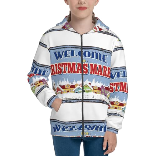 Welcome to Christmas Market Kids Pullover Hoodies Boys Zip Up Sweatshirts Girls Athletic Clothes with Pocket3