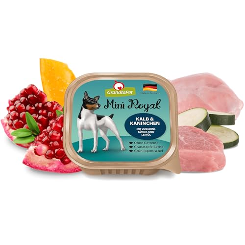 GranataPet Mini Royal Kalb & Kaninchen, Nassfutter für Hunde, Hundefutter ohne Getreide & ohne Zuckerzusatz, Alleinfuttermittel für ausgewachsene Hunde, 11 x 150 g