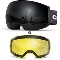 KAPVOE Skibril, magneet, voor dames en heren, sneeuwbril, uv-bescherming, wisselglas, brildrager, anti-condens, snowboardbril, skibril 05