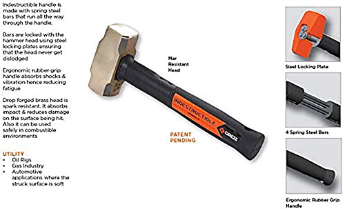 Groz 34700 12" Indestructible Brass Striking Hammer, 2.5 lb - Thumbnail 5