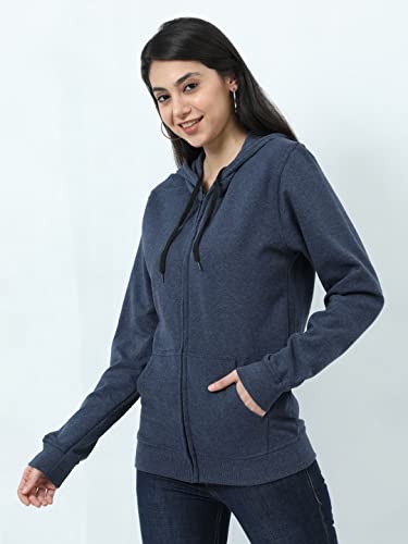 Image of Wafaa Women's Cotton Plain Hooded Neck Full Zipper Sweatshirt Hoodies with Kangaroo Pocket
