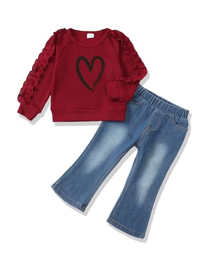 Image of Baby Toddler Girl Clothes Outfits Kids Sweatshirt Jeans Set Denim Pants Little Girls Clothes Toddler Outfit for Girls