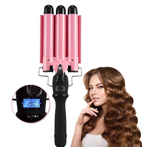 3 Barrel Curling Iron, 25mm Curling Waver Iron Hair Waver with LCD Display Adjustable Temperature 1 Inch Tourmaline Ceramic Triple Hair Crimper Hair Tools for Deep Waves All Style (1#)