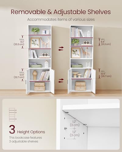 Image of VASAGLE Custos Collection - Bookshelf, 6-Tier Tall Bookcase, Book Shelf with Doors, Open Storage Shelf, 9.4 x 23.6 x 68.9 Inches, for Living Room, Home Office, Dining Room, Cloud White ULBC402W01