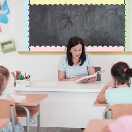 Image of Fuutreo 6 Roll 197 ft Pastel Composition Scalloped Bulletin Board Border Solid Color Classroom Decoration Composition Scalloped Edge Border Trim for Back to School Chalkboard Office Wall