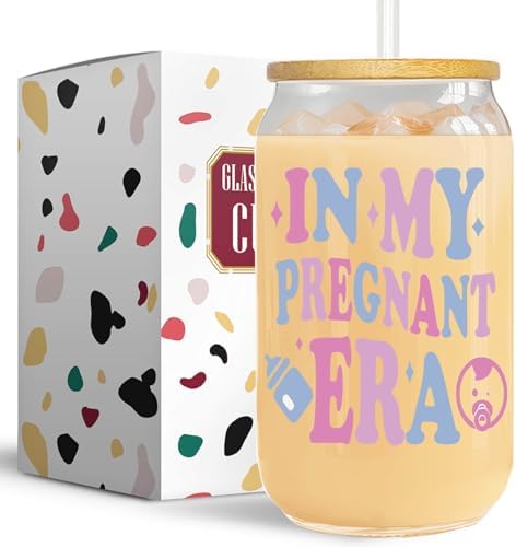 Mom to Be Gift, New Mom Gifts - In My Pregnant Era 16 oz Glass Cup, Pregnant Mom Gifts Christmas Valentines Day Gifts for Pregnant Women, Wife, Her, Expecting Mom, First Time Mom, Mommy to Be
