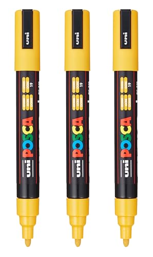 Image of posca PC-5M Water-Based Paint Markers, Reversible Medium Tip (1.8-2.5mm), Ochre, 3 Count