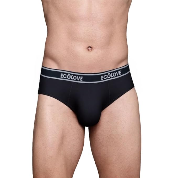 Image of EcoLove Men's Brief Underwear, Black Navy Blue Dark Grey with Elastic Waistband