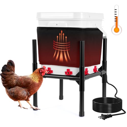 Heated Chicken Waterer 5 Gallon, Winter Chicken Waterer with Smart Thermostat, 8 Freeze-Proof Nipples, Chicken Water Heater for Winter, Easy Clean Anti-Tip Design