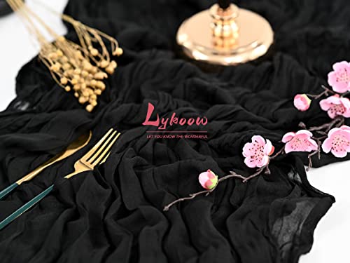 Lykoow 10 Packs Cheesecloth Table Runner Black, 10Ft X 35" Black Rustic Gauze Boho Wedding Table Runner Decoration, Wedding Table Decor Table Cloth For Wedding Party Bridal Shower Table #TOP6