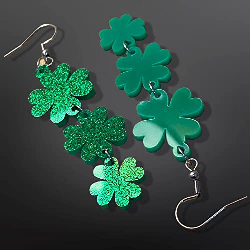 Soul Statement Women's Saint Patrick's Day Jewelry, Clover Shamrock Earrings, Green Glitter St Patty's Accessories (Green Shamrock Dangles) - Image 5