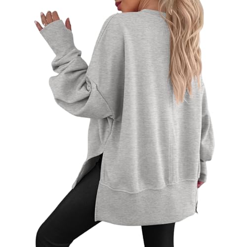 Womens Oversized Sweatshirts Casual Crewneck Long Sleeve Shirt Sweatshirt Side Slit Fall Trendy Pullover Top Y2K Outfit3