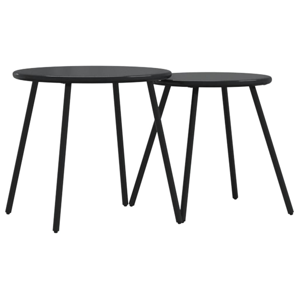 Tavolino Giardino Rotondo Nero Acciaio Verniciato a Polvere 2pz