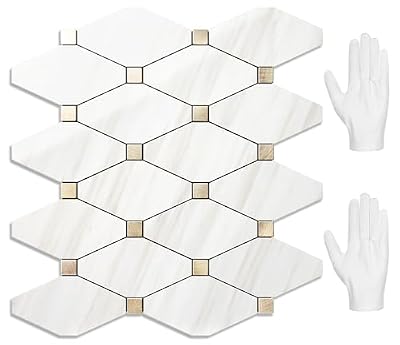 STICKGOO 10 Sheets Peel and Stick Backsplash, Polished Dolomite PVC Mixed Metal Gold Kitchen Backsplash, Stick on Backsplash Wall Tiles for Kitchen, Bathroom, RV