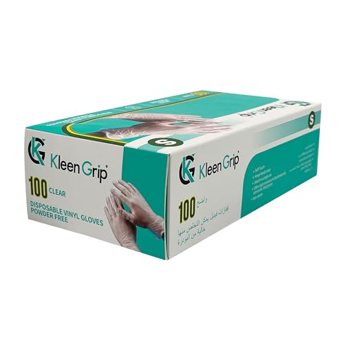 Kleen Grip Disposable Vinyl Gloves Powder Free Food Safe & Latex Free Gloves for Home Kitchen Cleaning & Professional Use (100 Pack Small)
