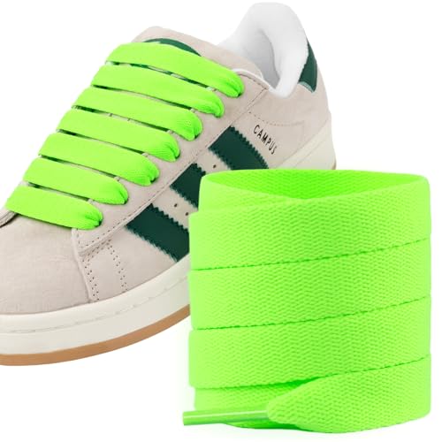 Puzeam 2 Paia di Lacci Piatti, Larghezza 15 mm, Stringhe Scarpe Ricambio per Scarpe da Ginnastica e Sneaker, Scarpe Sportive Verde Neon 160