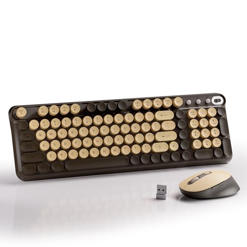 MPTOG Wireless Keyboard and Mouse Combo Full-Size 2.4G Set with Number Pad Long Battery Life Plug Play for Office and Student Use (Coffee)
