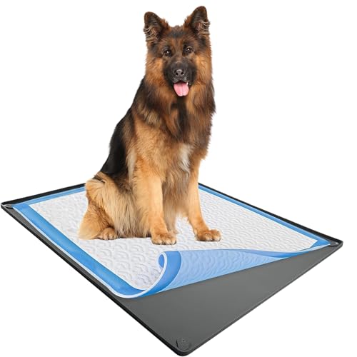 Image of TidyFriend Dog Pee Pad Holder Tray Fits for 27.5 inch x 44 inch Pee Pads with Corner Lock Holes, Raised Edges, Non-Spill, Easy to Clean Silicone Dog Potty Tray Holder, for Indoor Floor Protection (Grey)