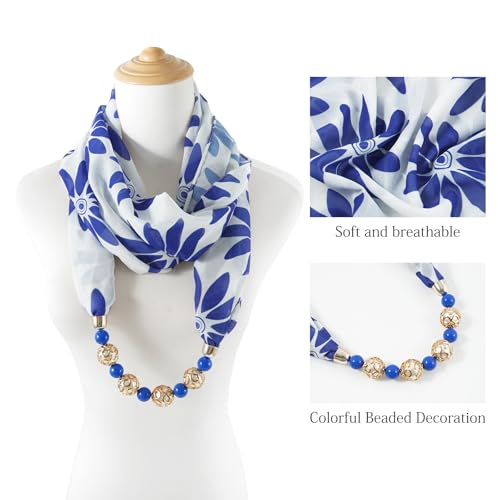 DOCILA Lightweight Chiffon Head Wrap Beanie, Fashion Print Bead Necklace Decor Sun Protection Hair Cover Summer Accessories4