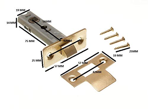 10 x Chiavistelli tubolari a molla per porta, 75 mm EB, placcati in ottone