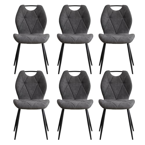 BenyLed Lot de 6 Chaises de Salle à Manger, Chaises de Cuisine Rembourrées avec Dossier à Oreilles et Poignée, Chaises sans Accoudoirs en Tissu pour...