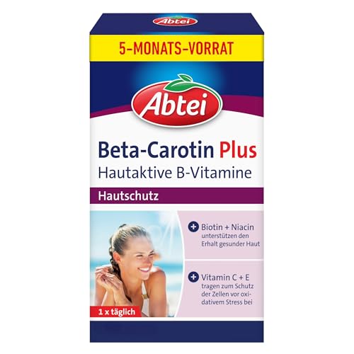 Abtei Beta-Carotin Plus – Für den Erhalt gesunder Haut – Glutenfrei, Laktosefrei – Vorratspackung – 150 Kapseln für 5 Monate