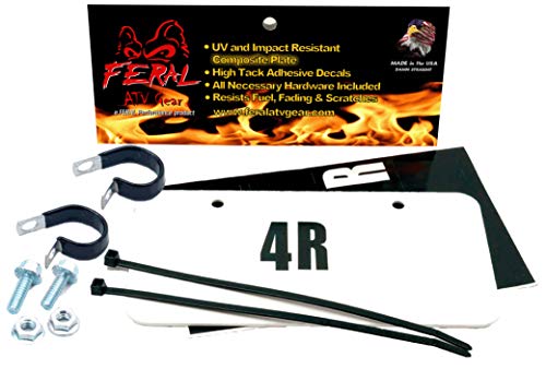 FERAL ATV Gear License Plate Kits (White or Black - Composite or Aluminum) Letters Numbers and Hardware Included - ATV/UTV Personal License Plate - Side By Side Custom Number Kit (White Composite)