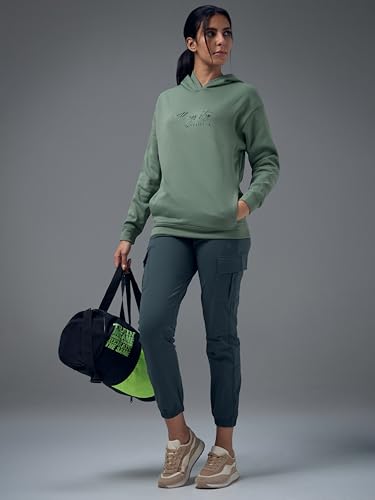 Image of TECHNOSPORT Women's Regular Fit Graphic Print Hooded Neck Full Sleeve Technowarm+ Sweatshirt for Casual & Regular Use