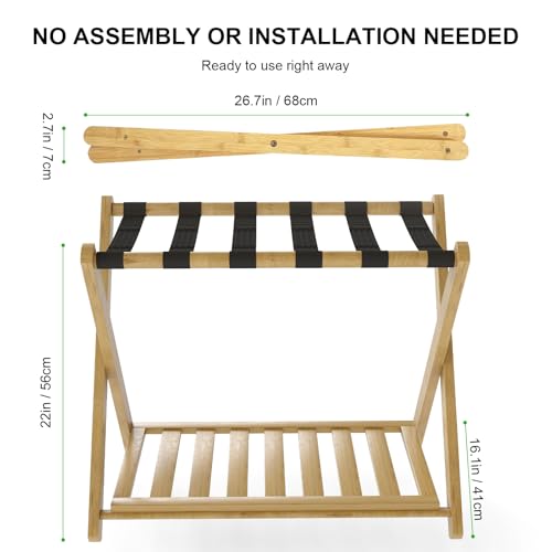 AraSyleon Folding Luggage Rack, 26'' Wood Suitcase Stand with X-Shape Design, Heavy-Duty Nylon Straps for Guest Room, Hotel, Bedroom (Natural wood) by AraSyleon - Image 2