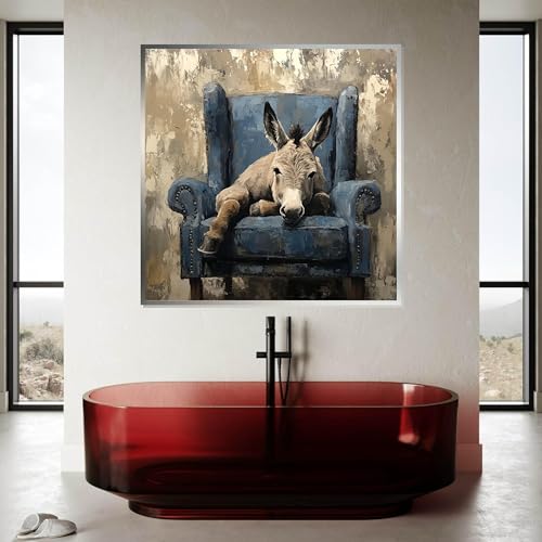 Toile âne assis sur une chaise déco murale décalée salon 40x40 - 3