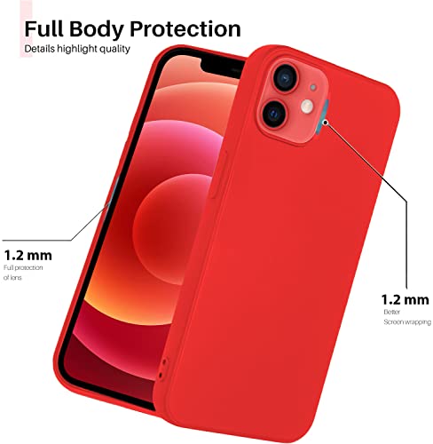 Image of VONZEE Microfiber Candy Case Compatible for iPhone 12 Mini 5.4 inch, Shockproof Slim Back Cover Liquid Silicone Case - Red