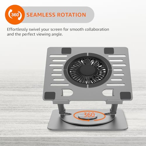 amazon basics Laptop Stand with Cooling Fan, 360° Rotating Base, Adjustable Height & Angle, RGB Lights, Aluminium Alloy Body for Upto 15.6” Laptops... - Image 2