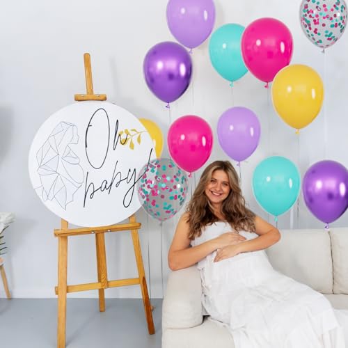 Image of 68Pcs Pink Purple Blue Balloon 12 Inch Confetti Balloons Yellow Teal Balloon for Kids Birthday Baby Shower Magic Theme Decoration Engagement Party Supplies.