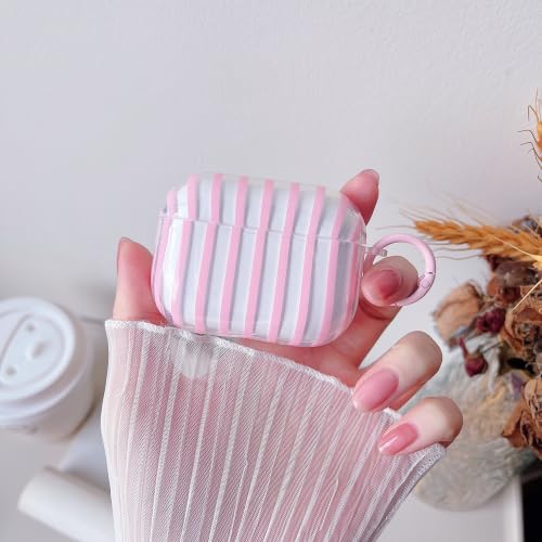 Image of MINSCOSE for AirPods Pro 3rd Generation Case,Cute Striped Aesthetic Pattern Design with Trendy Keychain Ring,Soft TPU Protective Shockproof Cover with Cleaner Kit for Airpods Pro 3-Clear Pink