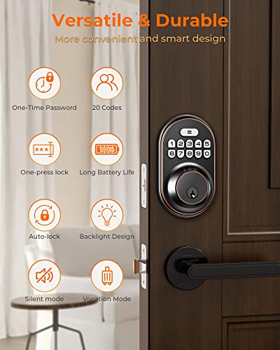 Keyless Entry Door Lock, Kawden Electronic Keypad Deadbolt Lock, Anti-Peeping Door Locks With Keypads, Smart Lock For Front Door Set, Auto-Lock, Backlit Design, Easy Installation, Oil Rubbed Bronze #TOP4