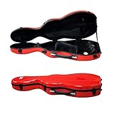 VIOLIN CASE-PAITITI Cello Shaped Full Size Durable Super Light Fiber Glass Violin Case with Hygrometer Backpackable (Red)