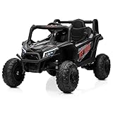 Kidzone 12V Ride On UTV Truck for Toddlers 37–60 Months, Parent Remote Control, Rear Suspension, LED Lights, Double Doors, Safety Belt, Built-in Music & Horn, Black