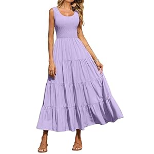 PRETTYGARDEN Women’s 2025 Casual Loose Plain Maxi Sundress Smocked Tank Dress Sleeveless Summer Beach Tiered Long Dresses
