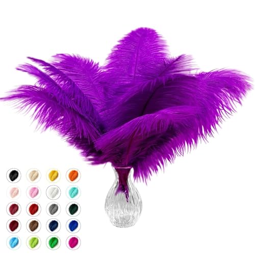 Piokio 20 pcs Natural Purple Ostrich Feathers 12-14 inch(30-35 cm) Bulk for Wedding Party Centerpieces, and DIY Clothes Decoration, Gatsby Decorations