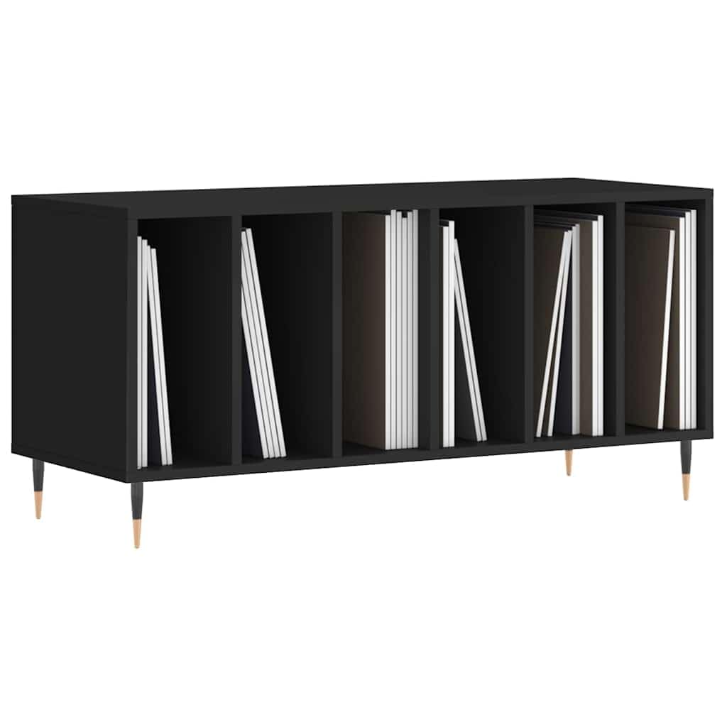 Armadio per dischi in legno, nero, 100 x 38 x 48 cm | Robusto supporto per LP da soggiorno con gambe in ferro resistenti e molto spazio per la tua collezione di dischi in vinile.