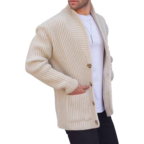 Mens Shawl Neck Cardigan Sweater Sweaters for Men Knitwear Button Down Shawl Collar Cardigan Sweater with Pockets