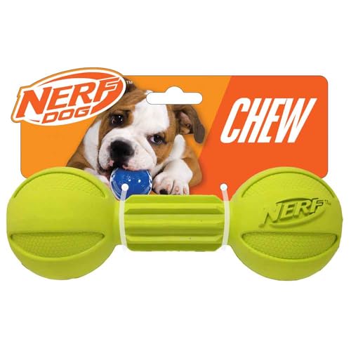Nerf Dog Rubber Chew Barbell Dog Toy for Aggressive Chewers, Ligh...