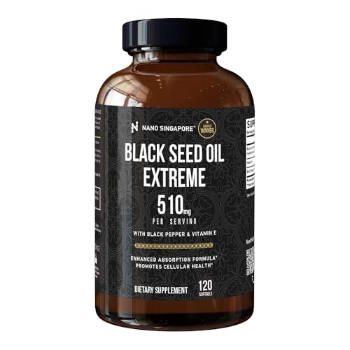 Black Seed Oil Extreme Softgels 510mg High-Strength Black Cumin Seed Oil with Vitamin E & Black Pepper Extract Enhanced Absorption Formula 120 Softgels
