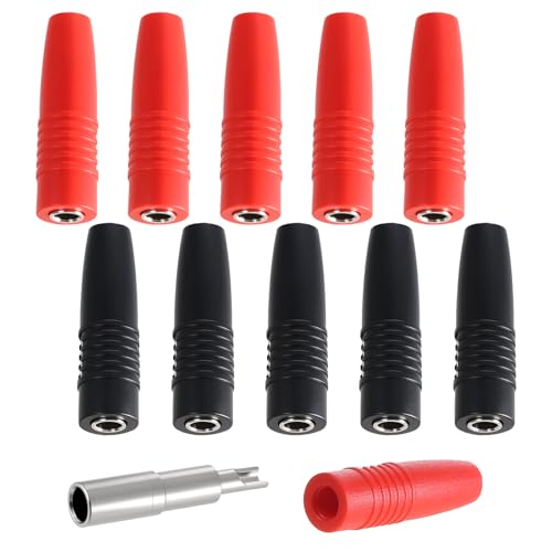 Image of 10 Pcs 4mm Insulated Female Banana Plug Connectors Solder Type for Male Banana Plug Cable Connector (Black, Red)
