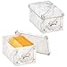 Produktbild mDesign 2er-Set Aufbewahrungsbox mit Deckel  stapelbare Kunststoffbox mit Beschriftungsfeld für Küche, Kinderzimmer oder Bad  Faltbare Stapelbox mit Marmormuster  weiß und grau